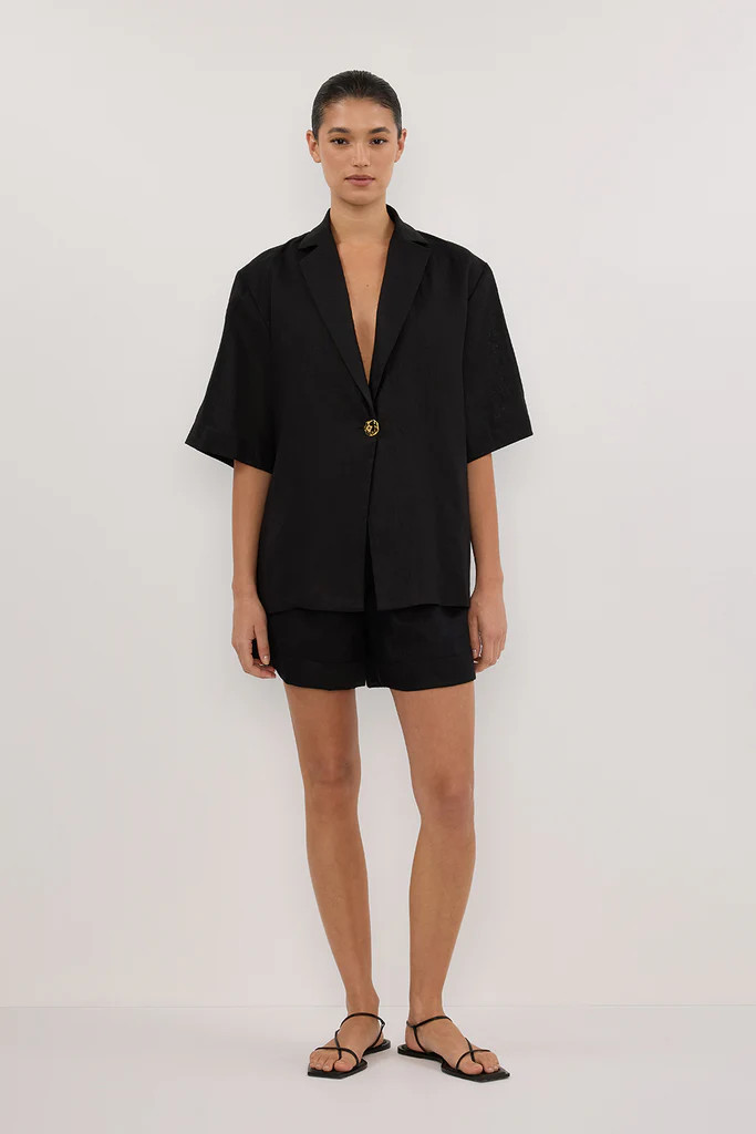 NALA BLACK LINEN RESORT SHIRT | DISSH