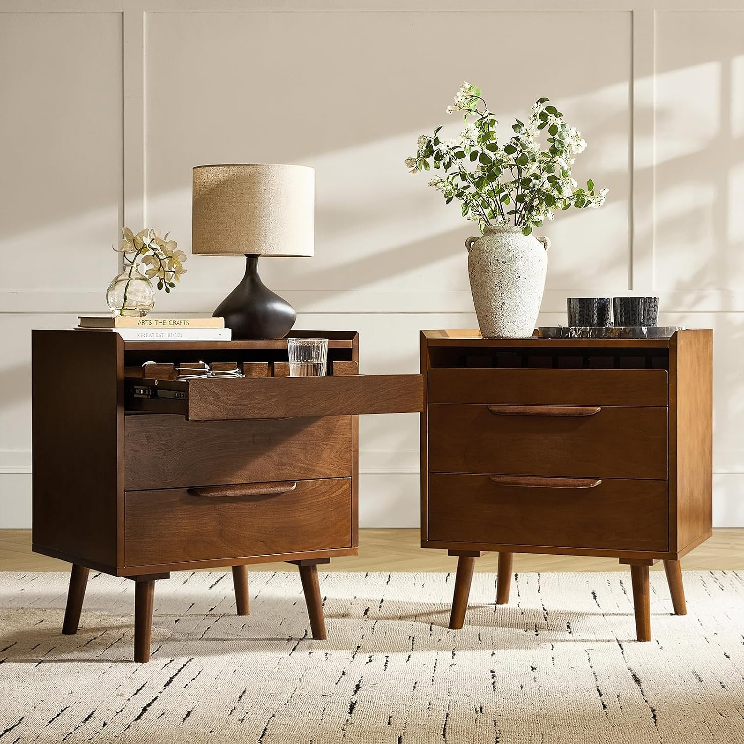 HULALA HOME 2-Drawer End Table with Charge Station, Set of 2 Walnut | Amazon (US)