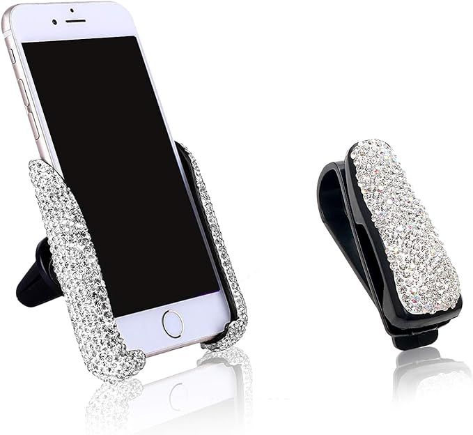 MY Bling Crystal Car Phone Mount with Free Glasses Holders for Car Sun Visor,Universal Cell Phone... | Amazon (US)