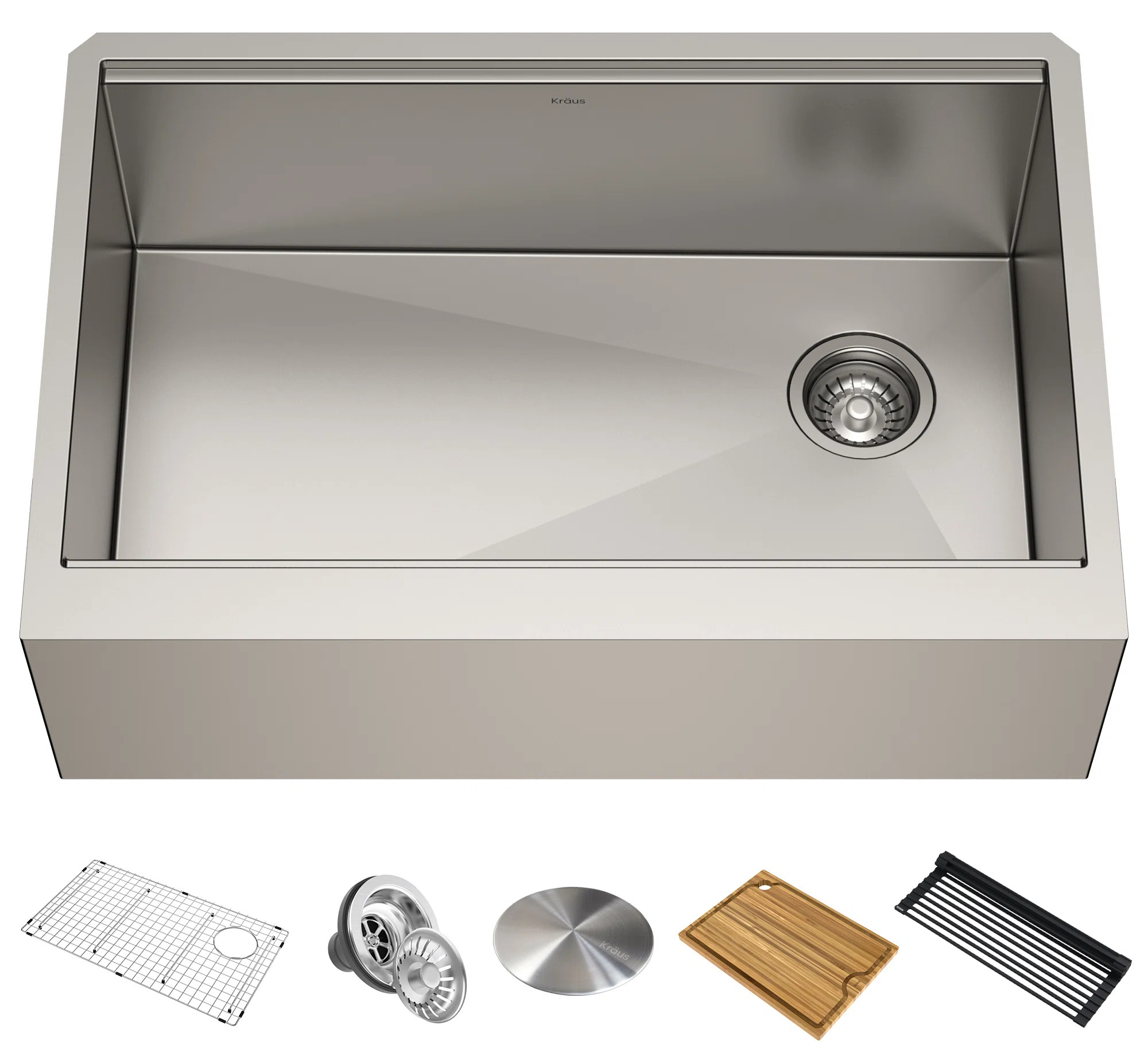 KRAUS Kore™ Workstation 36-inch L Farmhouse Flat Apron Front 16 Gauge Single Bowl Stainless Ste... | Wayfair North America