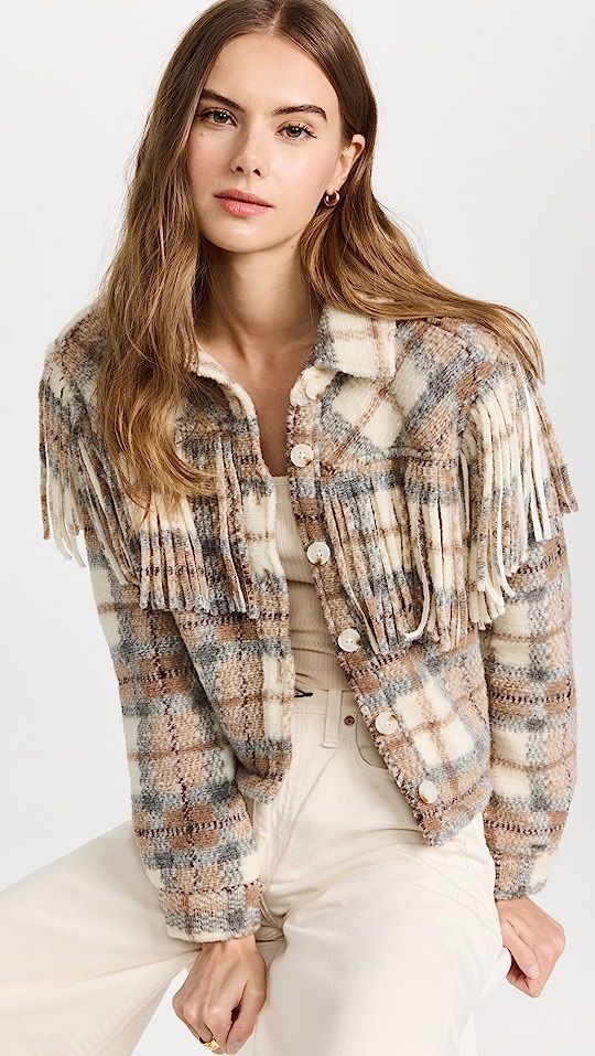 Take Note Plaid Fringe Shacket | Shopbop