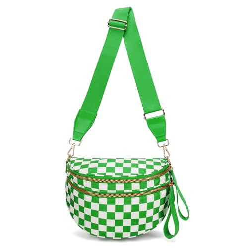 Emmafy Crossbody Bag for Women, Emmafy Waterproof Oxford Cloth Large Capacity Bum Bags with Adjustable Strap (Green plaid) | Amazon (US)
