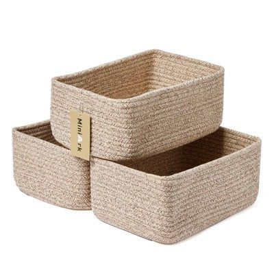 Aoibox Small Woven Rope Storage Baskets Cotton Closet Organizer Bin Decorative Cube Box for Shelf 3 Pack Mixed Brown | Target