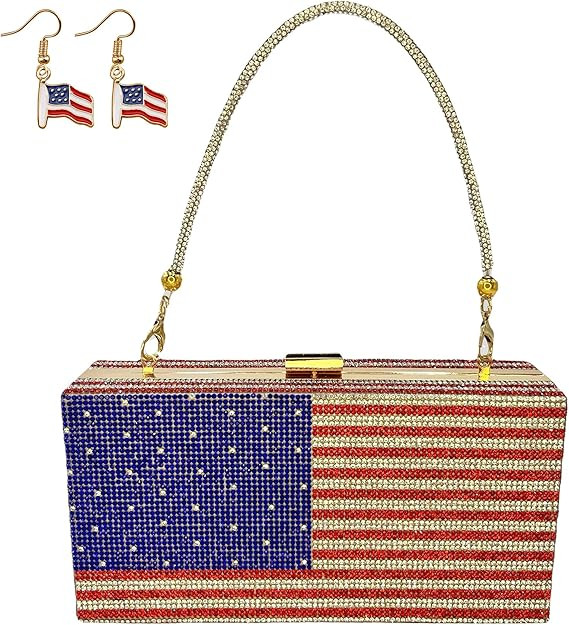 pearl&she Diamond Women Evening Handbags Purse Minaudiere Clutch Bag.American Flag Stars and Stri... | Amazon (US)