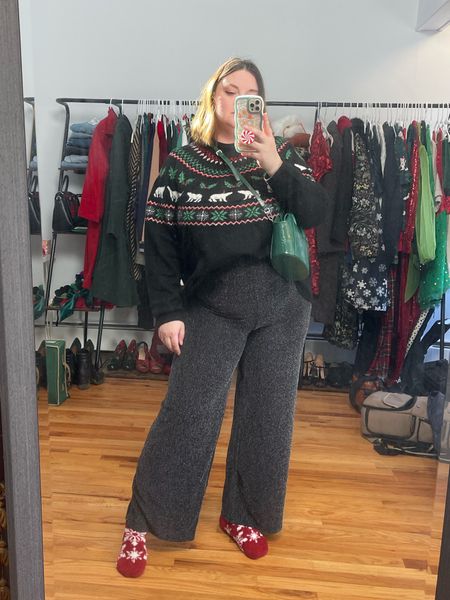 Today’s outfit! 

Plus size fashion, plus size style, size 16 influencer, Christmas outfit, Christmas style, fair isle sweater, black pants, tree earrings, green faux leather alligator bag, Christmas phone case 

#LTKunder50 #LTKcurves #LTKHoliday