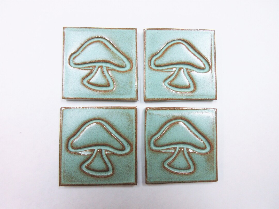 Focal Mushroom Mosaic Tiles   2-inch Rustic Turquoise Center Tiles: set of 4. Mushroom Ceramic Co... | Etsy (US)