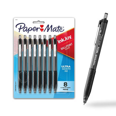 Paper Mate Ink Joy 8pk 300RT Ballpoint Pens 1.0mm Black: Retractable, Rubber Grip, Pocket Clip, Stationery, Office Supplies | Target