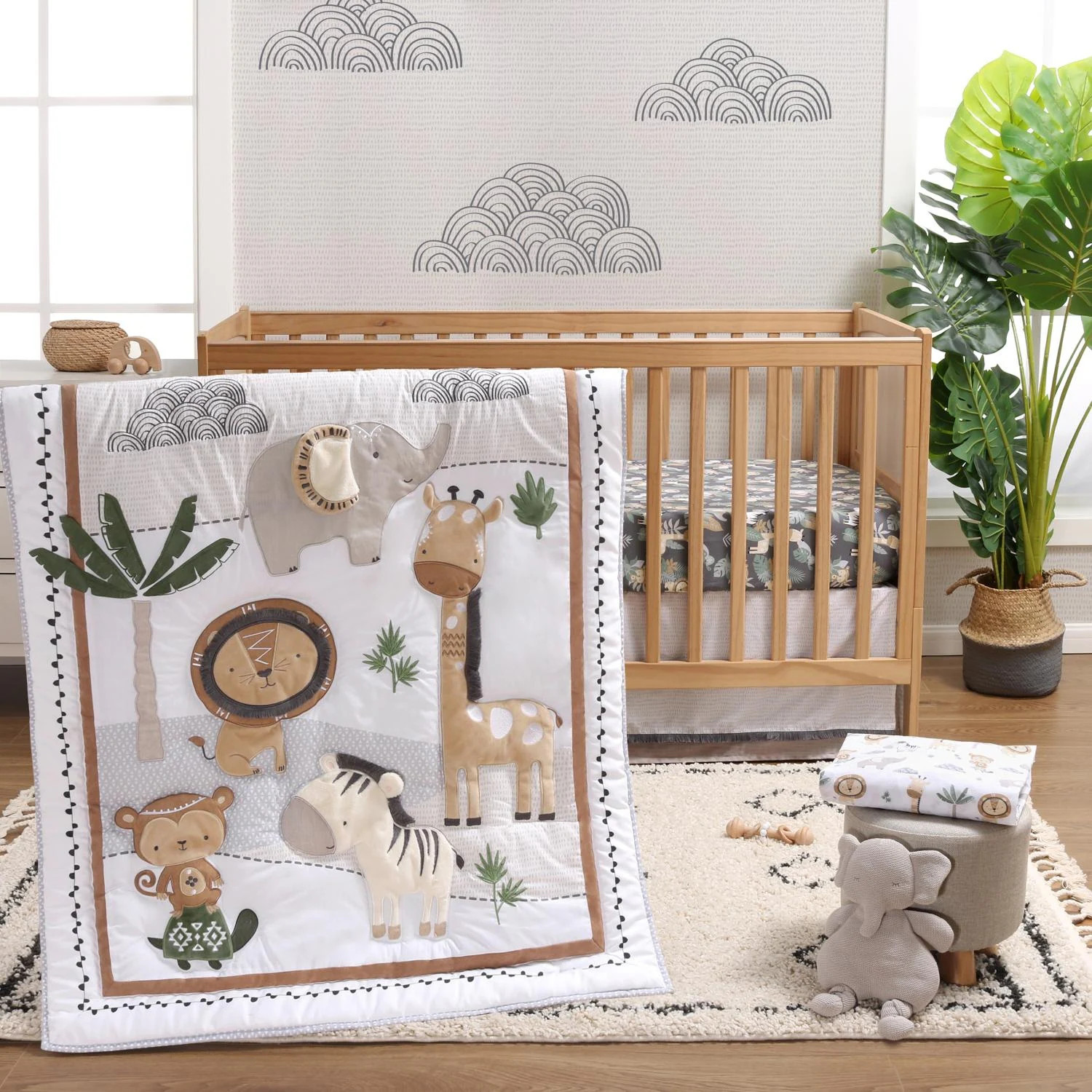 The Peanutshell Organic Cotton Crib Bedding Set for Baby Boys or Girls, Safari Serenity, 4 Pieces | Bed Bath & Beyond