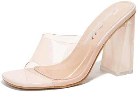 Cape Robbin Clear Slip On Block Heels for Women - Square Toe Chunky Dress Shoes for Women - Trans... | Amazon (US)