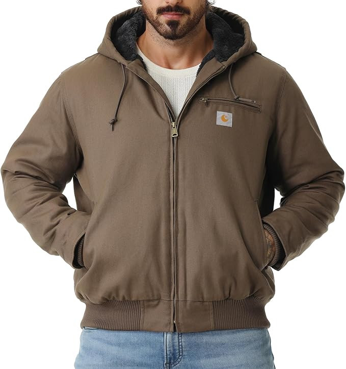 Men's Work Coat Washed Duck Fleece Lined Waterproof Workwear Fit Relaxed Winter Hooded Active Jac... | Amazon (US)