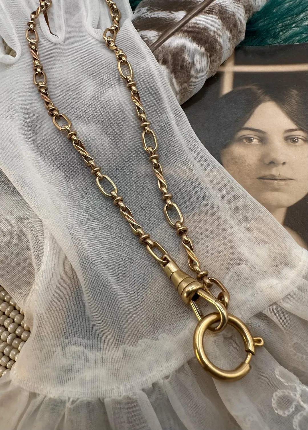 Victorian Style Brass CHARM HOLDER Necklace Spring Ring Swivel Clip Dog Fob Pocket Watch Chain Ma... | Etsy (US)