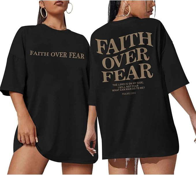 Faith Over Fear Christian Shirts for Women Oversized Jesus God Religious Bible Verse Tees Inspira... | Amazon (US)
