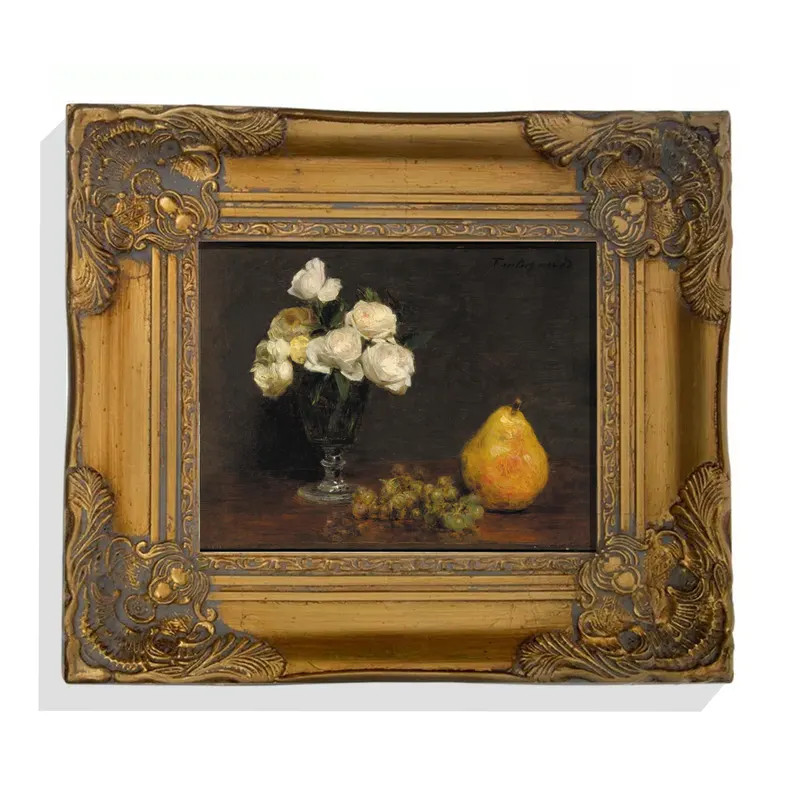 Handmade Still Life Oil Painting Pear Print Flowers Gold Picture Frame 8x10 Giclee Canvas Art Pri... | Etsy (US)