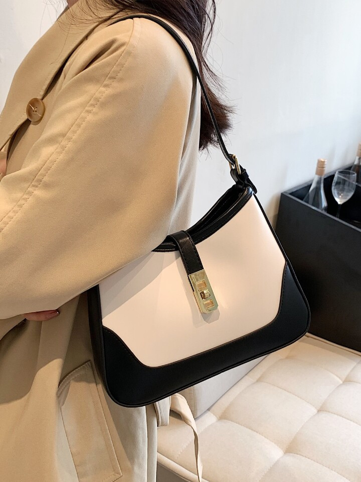 Faux Leather Minimalist Colorblock Hobo Bag For Business/Commute/Work/Office | SHEIN