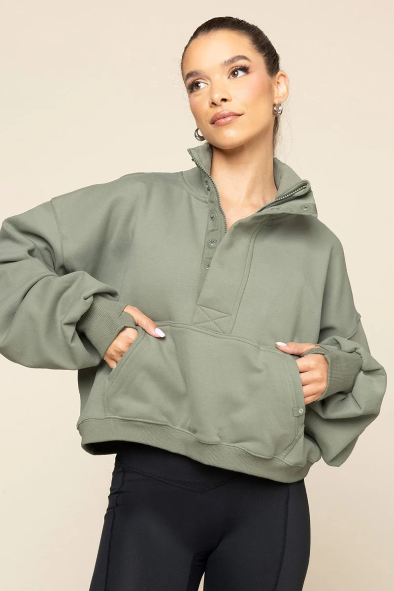Ooey Gooey Crop Half Zip - Light Sage | POPFLEX