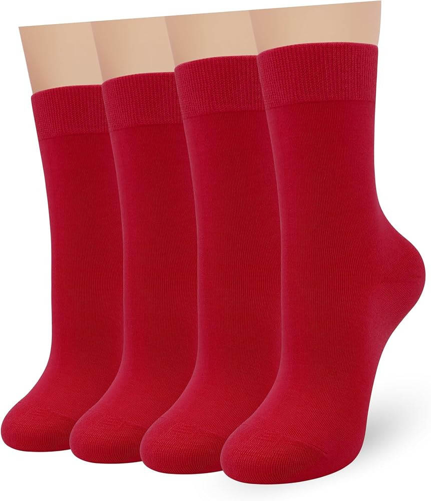 Womens Combed Cotton Color Thin socks Viscose- Breathable Soft Crew Casual Socks Comfort Gift 4 P... | Amazon (US)