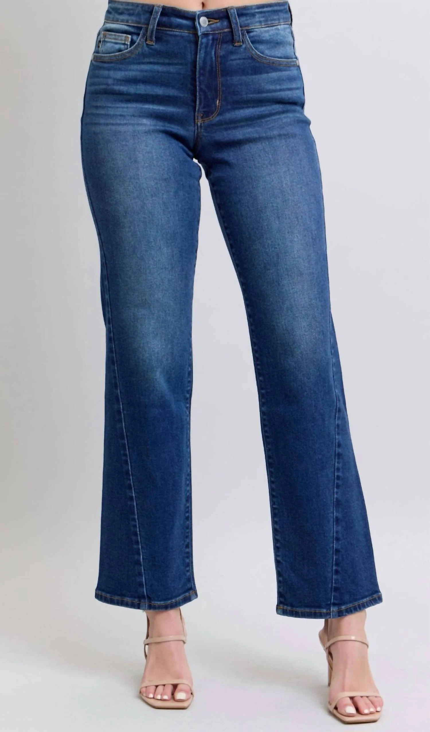 Straight Fit Mid Rise Jeans In Dark Blue | Shop Simon