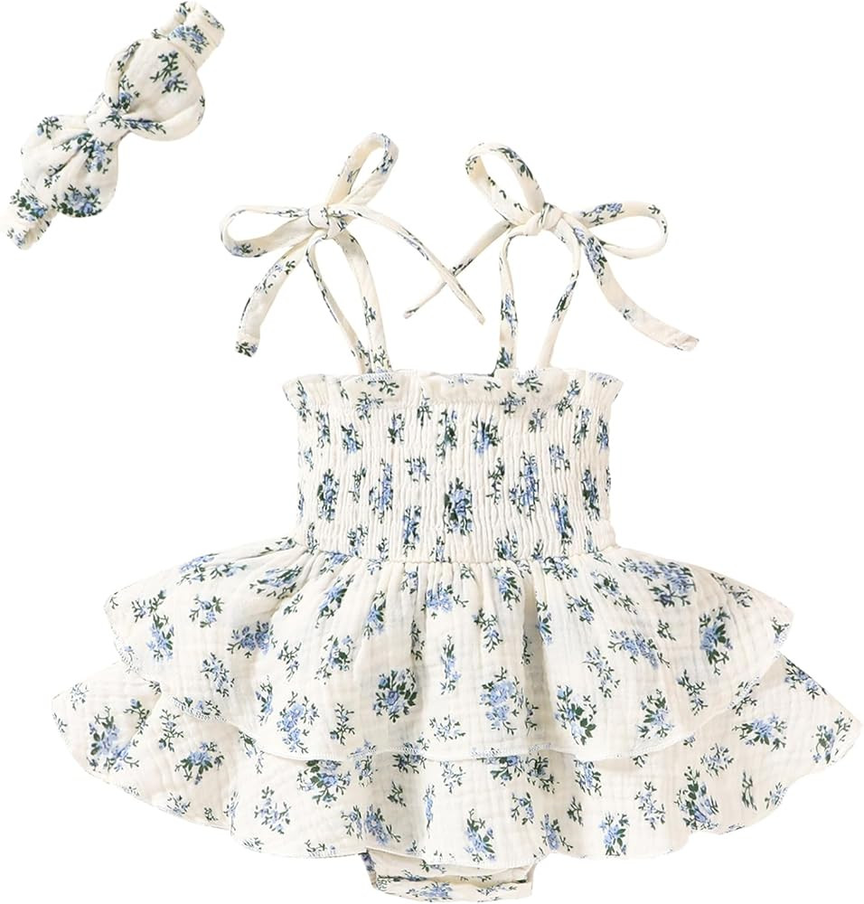 YOUNGER TREE Baby Girl Clothes Infant Summer Romper Dress Sleeveless Bodysuit Jumpsuit with Headb... | Amazon (US)