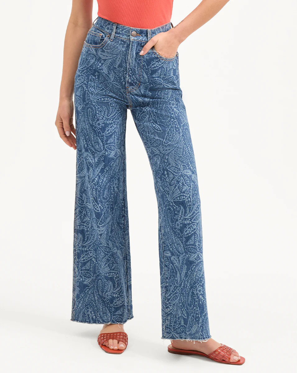 Taylor Paisley Printed Wide-Leg Jean | Veronica Beard