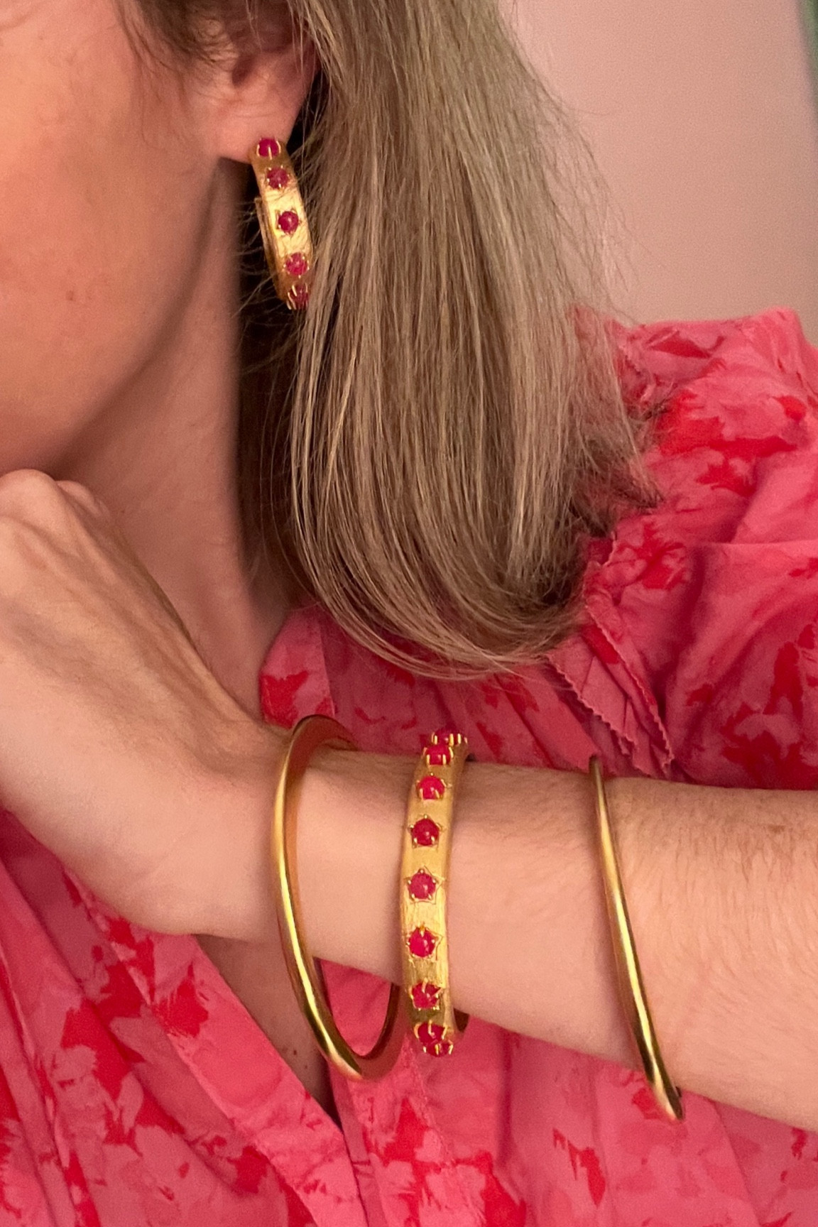 Tell me about it stud! Pink studded earrings and bangles! Linking here!