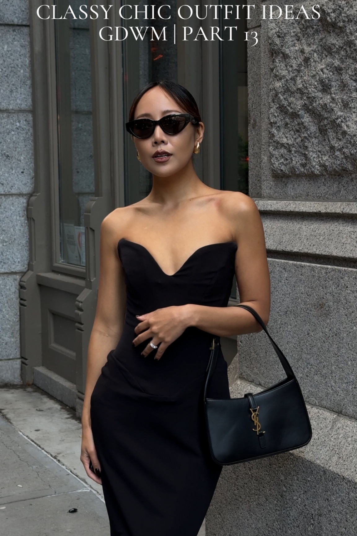 Black dress chic minimalist style Inspo YSL bag all black outfit  