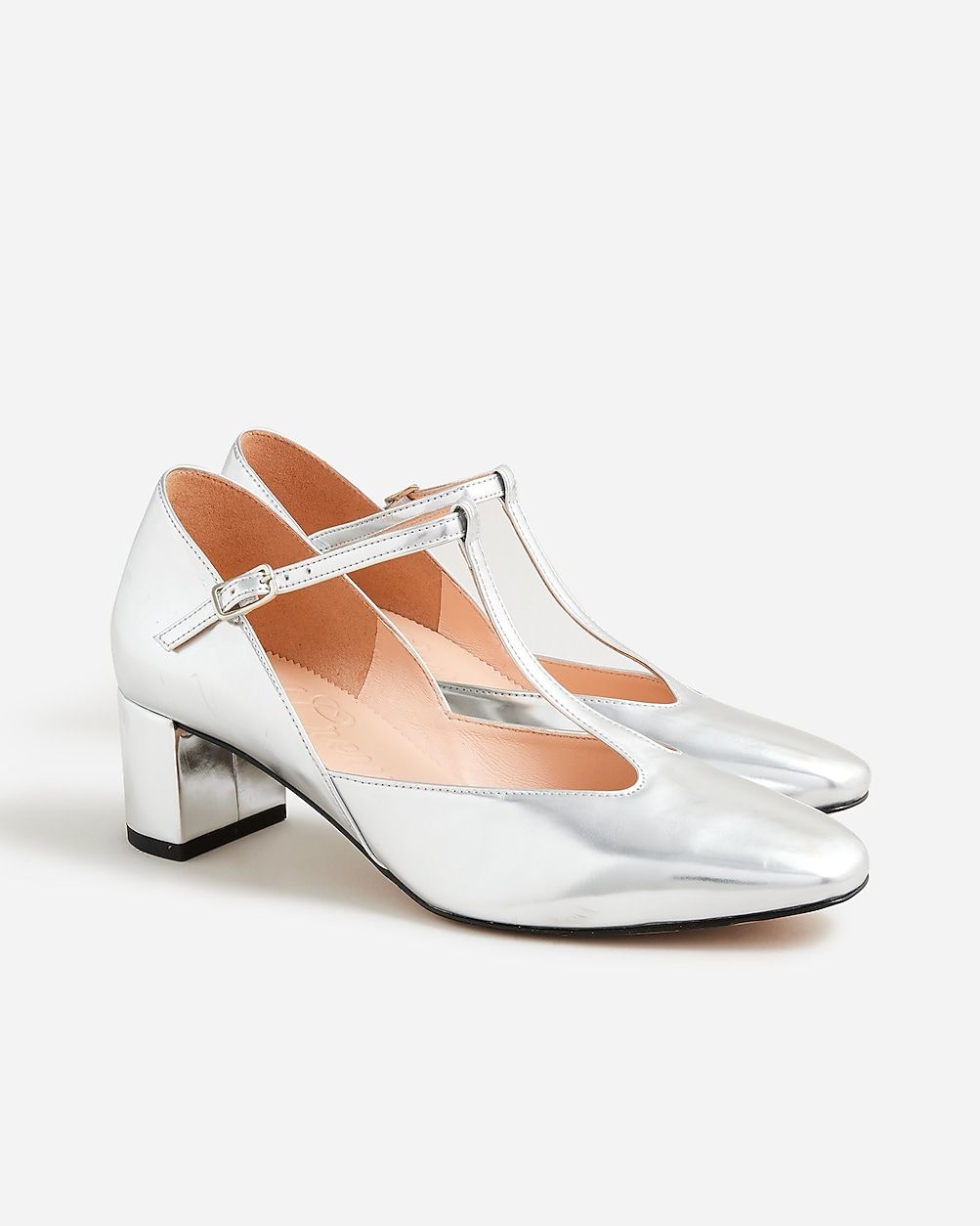Millie T-strap heels in metallic leather | J.Crew US