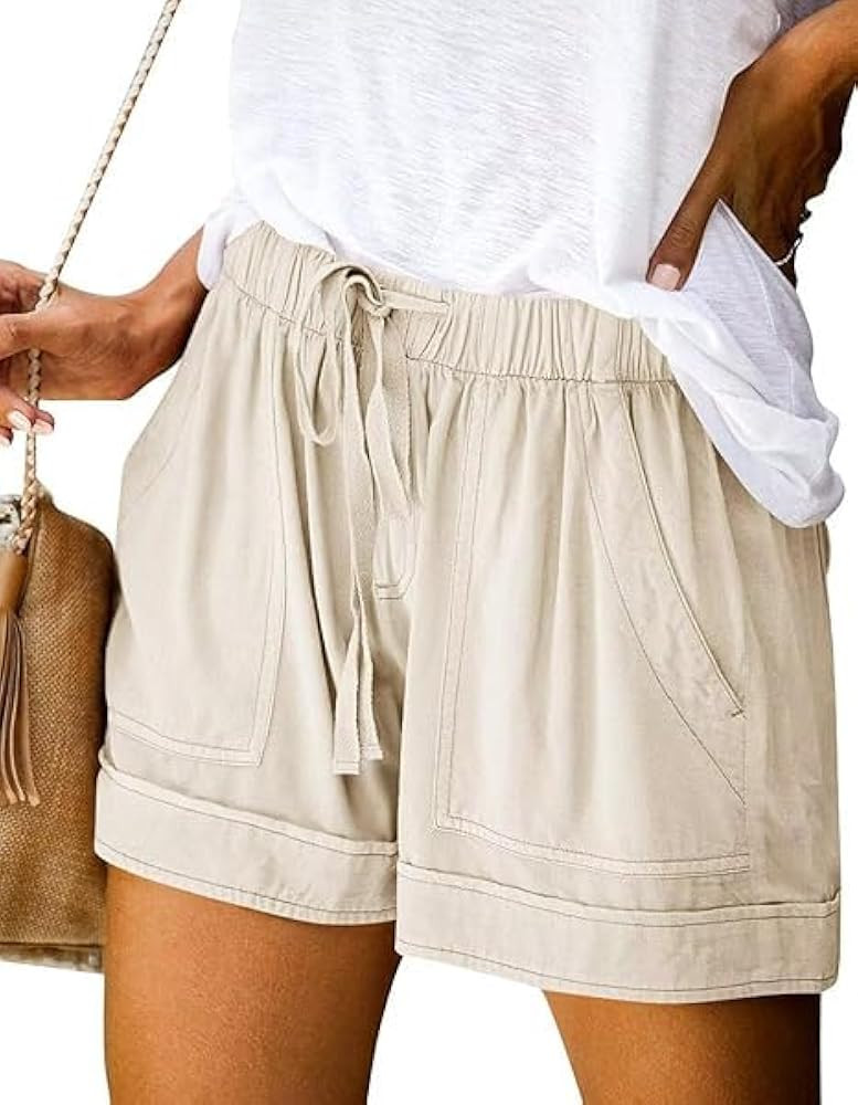 Summer High Waisted Casual Shorts for Women Cotton Linen Shorts with Pockets Drawstring Casual Li... | Amazon (US)
