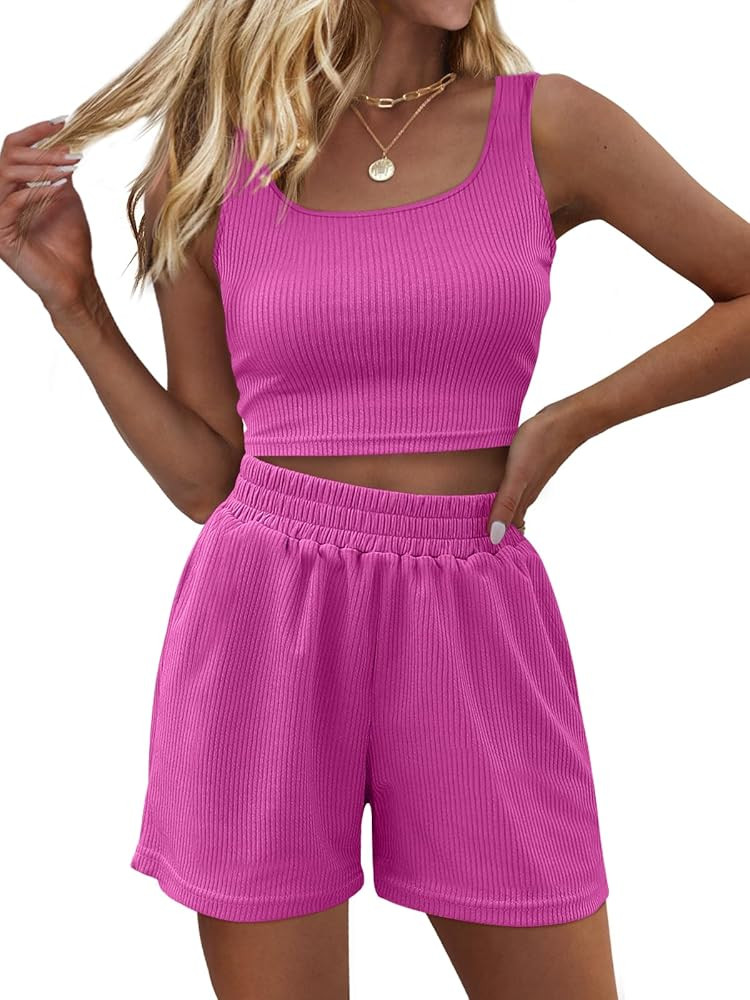 Trendy Queen Two Piece Summer Outfits Women Shorts Sets 2 Piece Sleeveless Matching Lounge Crop T... | Amazon (US)