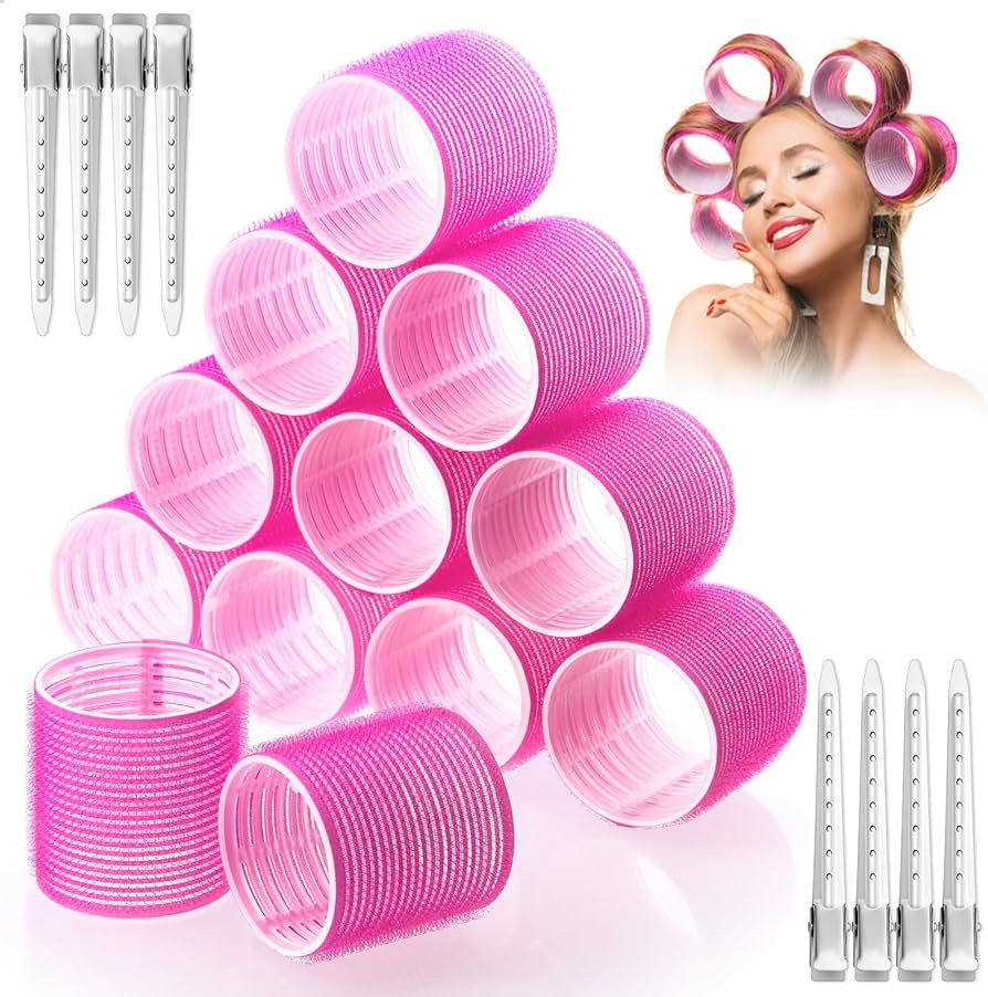 Jumbo Hair Curlers Rollers, 12Pcs 60mm Jumbo Hair Roller Curlers Self Grip Holding Rollers with 1... | Amazon (US)