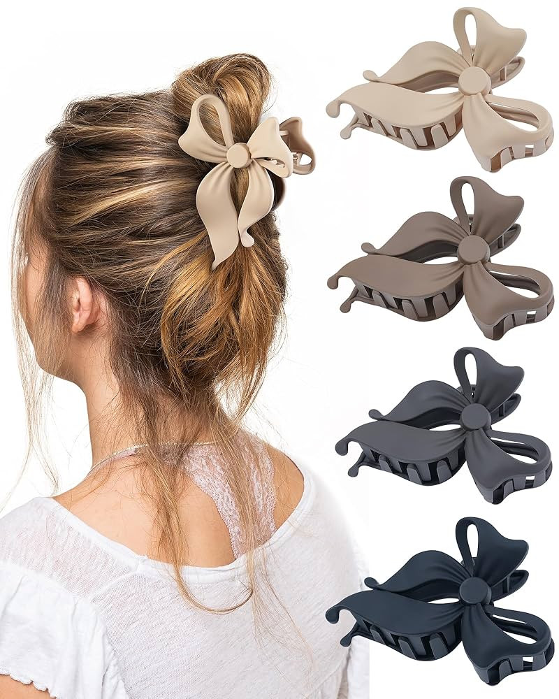 4 PCS Bow Hair Clips Bow Claw Clip for Women, Large Hair Claw Clips for Thin Thick Long Hair Cute... | Amazon (US)