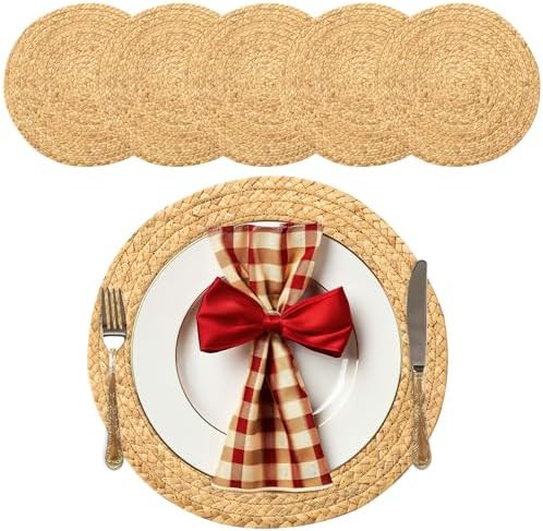 14'' Round Woven Placemats Set of 6 - Natural Extra Wide Placemats Braided Heat Resistant Placema... | Amazon (US)