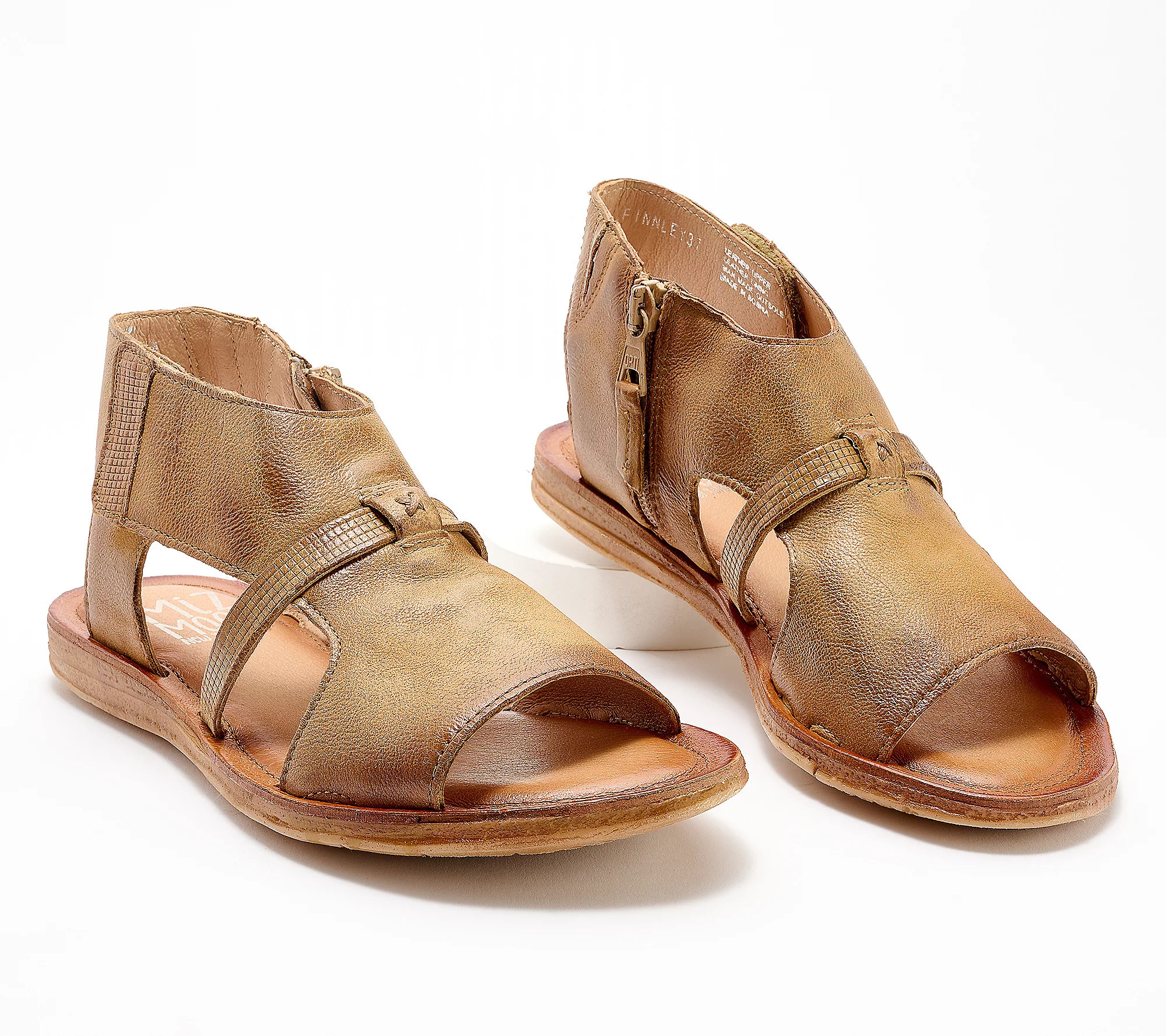 As Is Miz Mooz Leather Side-Zip Sandals - Finnley | QVC