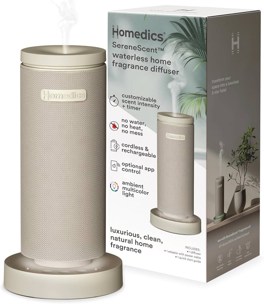 Homedics SereneScent Mini Fabric Rechargeable Waterless Diffuser, Cordless Aromatherapy Device, U... | Amazon (US)