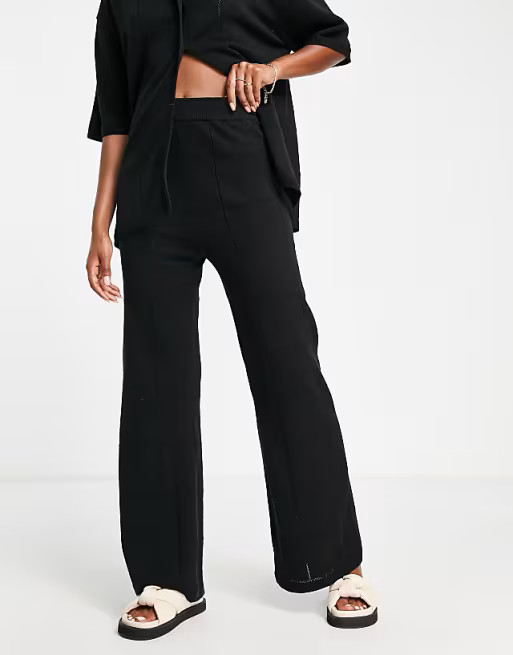 4th & Reckless Allie crochet knit beach shirt set in black | ASOS (Global)