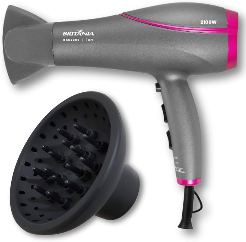 Secador de Cabelo Britânia 2100W Íons Bivolt com Difusor de Cachos | Amazon (BR)
