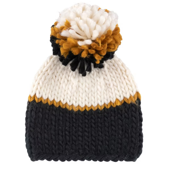 Shiraleah Vermont Black and White Color Block Beanie with Pom | Target
