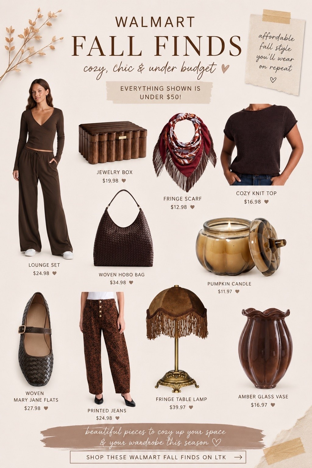 Walmart fall finds I’m loving right now 🤎🍂 A little fashion + a little home refresh! From chocolate brown basics and woven accessories to the cutest cozy fall décor, these finds make it easy to bring those warm fall vibes into your closet AND your home without spending a ton. Linking everything on LTK! 🤎

#LTKHome #LTKSeasonal #LTKootd