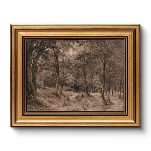 HUARCEY Gold Framed Vintage Wall Art for Living Room Nature Painting Prints Shelf Decor for Kitchen Aesthetic Bedroom Wall Art Gifts Charcoal Landscape Home Decor Farmhouse Path Forest Canvas Artwork | Amazon (US)