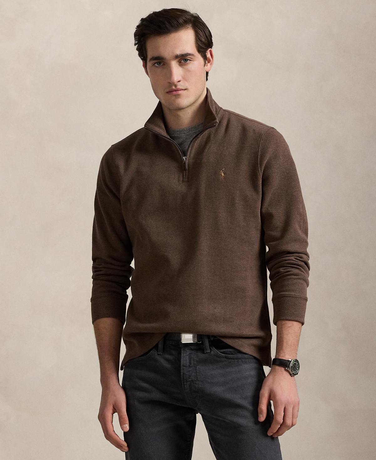 Polo Ralph Lauren Men's Estate-Rib Cotton Quarter-Zip Pullover - Nutmeg Brown Heather | Macy's
