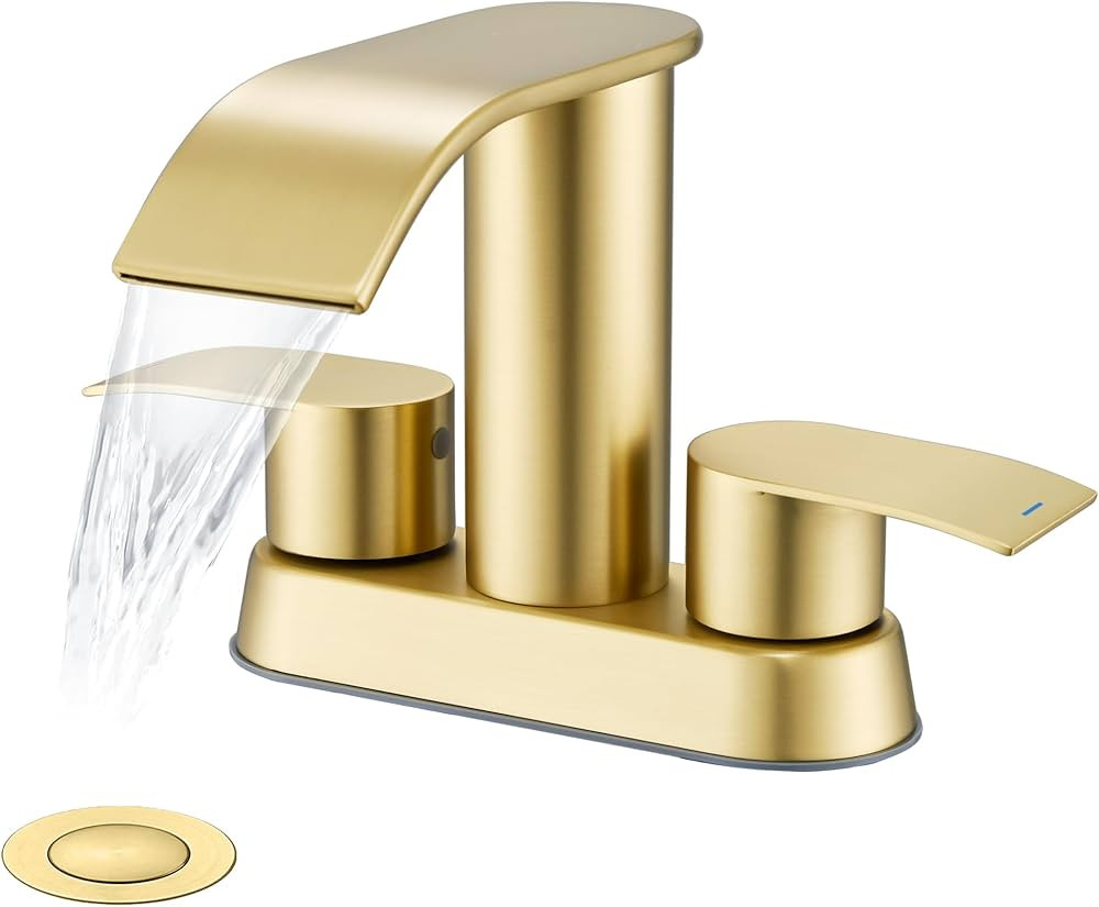 Waterfall Bathroom Sink Faucet Brushed Gold, Two Handles Bathroom Faucet with Metal Pop up Sink D... | Amazon (US)
