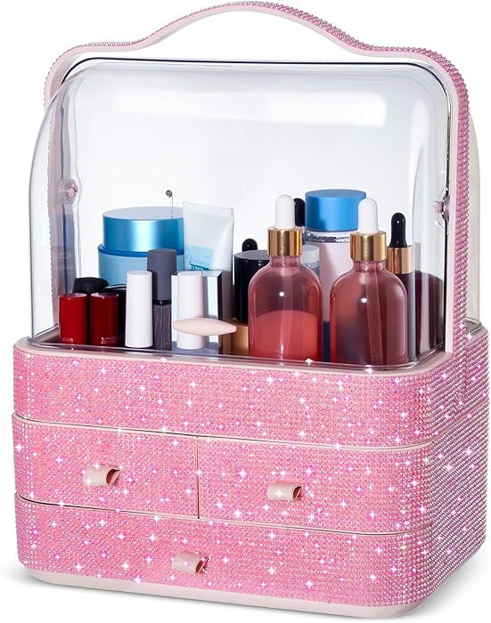 Honeydak Bling Makeup Organizer for Teen Girl Christmas Gifts Rhinestone Cosmetic Display Cases w... | Amazon (US)