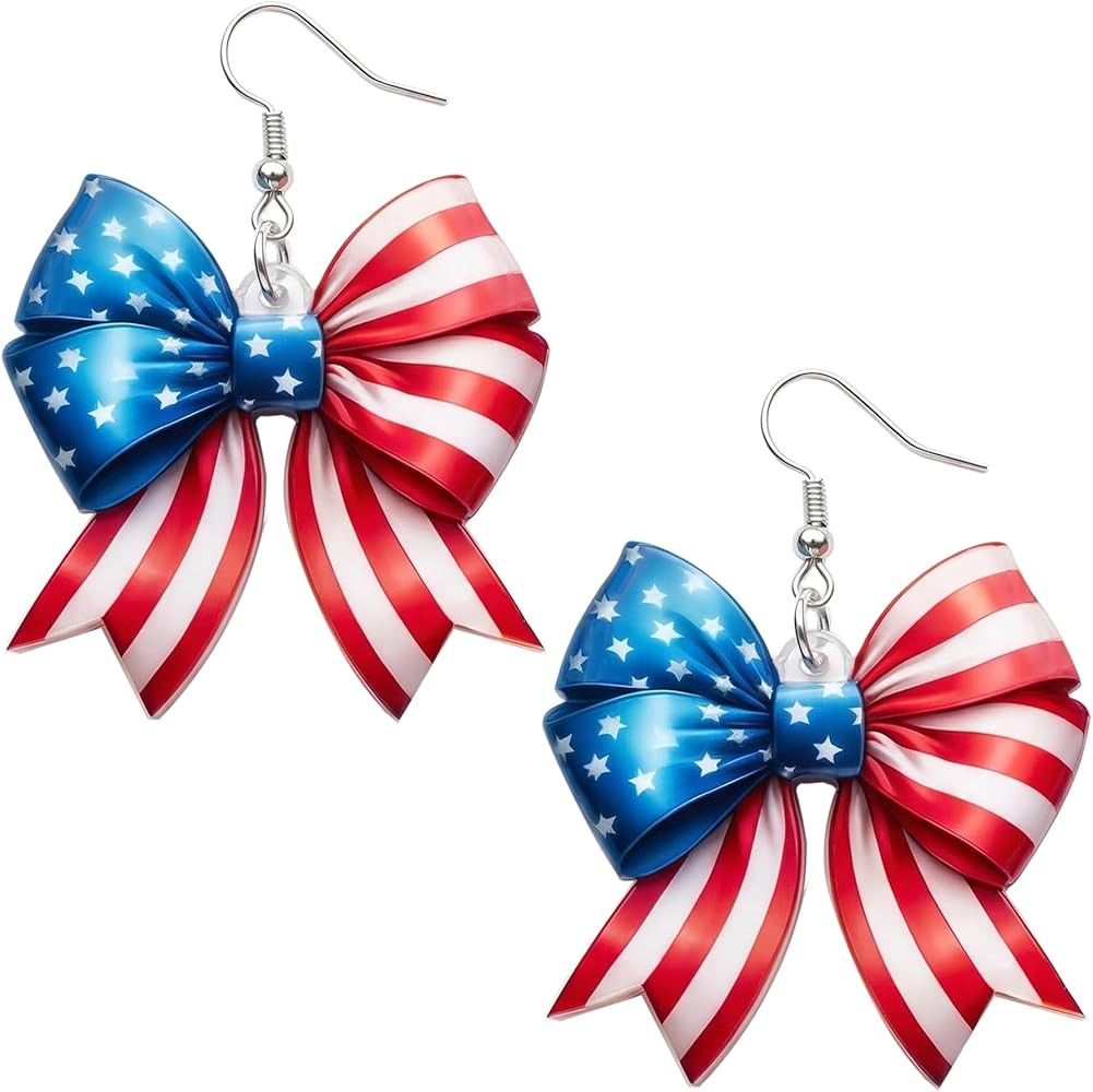 4th of July Bow Earrings for Women Accessories,Patriotic Earring for Holiday Party Independence M... | Amazon (US)