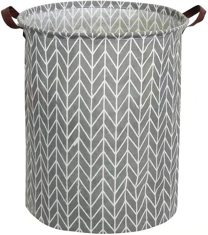 Tsingree Collapsible Laundry Basket, Round Cotton Linen Laundry Hamper, Large Storage Bin for Nur... | Amazon (US)