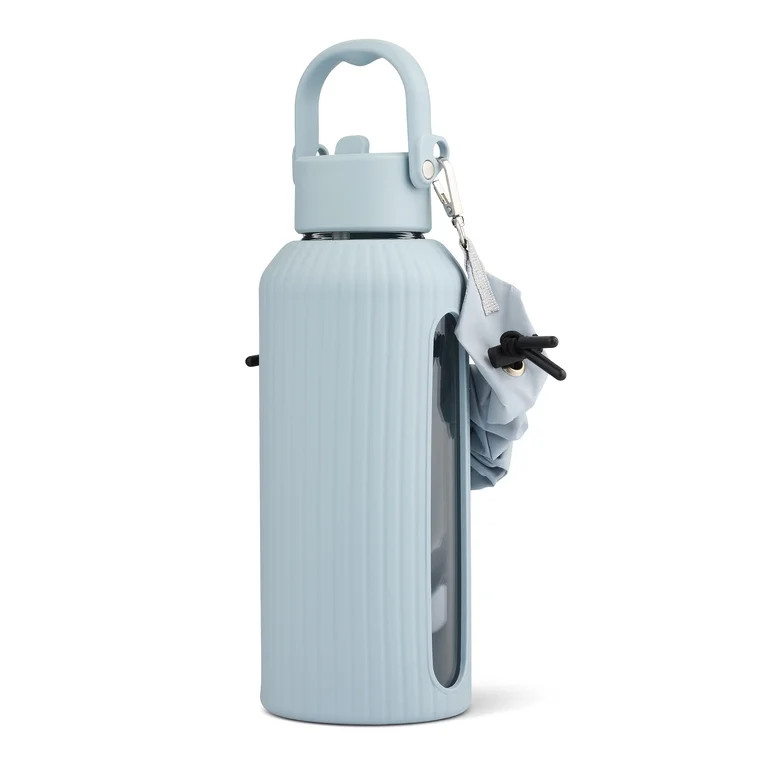 Mary Lawless Lee x TAL 32oz Glass Vista Water Bottle with Ribbed Sleeve and Strap, Blue | Walmart (US)