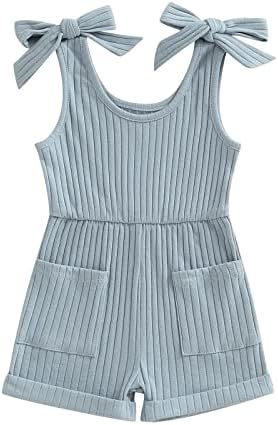 OikMombiu Toddler Baby Girl Sleeveless Jumpsuit Solid Ribbed Knitted Romper Shorts Overalls One-P... | Amazon (US)