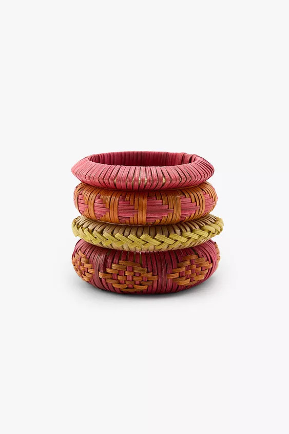 PACK OF 4 WOODEN RAFFIA BRACELETS | Zara UK