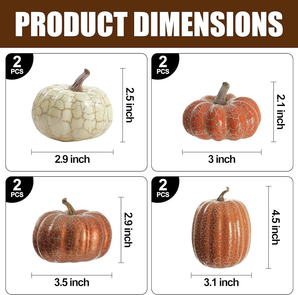 Pumpkin Decor, 8PCS Halloween Pumpkin, Metal Cracked Design Foam Pumpkins for Halloween Thanksgiv... | Amazon (US)