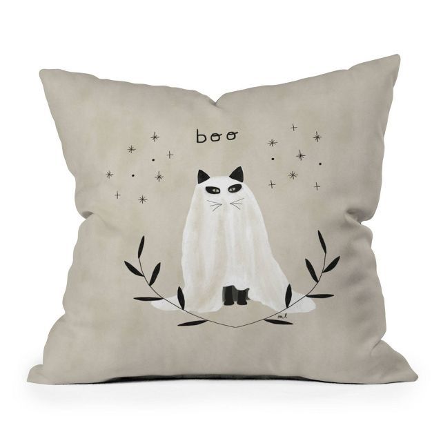 26"x26" Oversized Hello Twiggs Halloween Ghost Cat Square Throw Pillow Tan - Deny Designs | Target