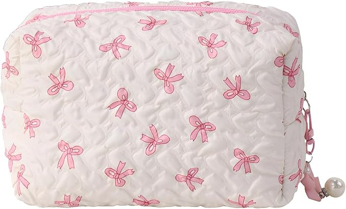 Small Makeup Bag for Handbag, Cute Coquette Make Up Bag, Mini Quilted Cosmetic Pouch - Pink Handb... | Amazon (UK)