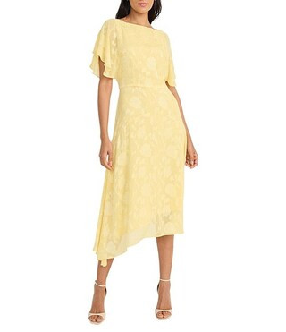 Maggy London Floral Burnout Round Neck Short Flutter Sleeve Midi Dress | Dillard's | Dillard's